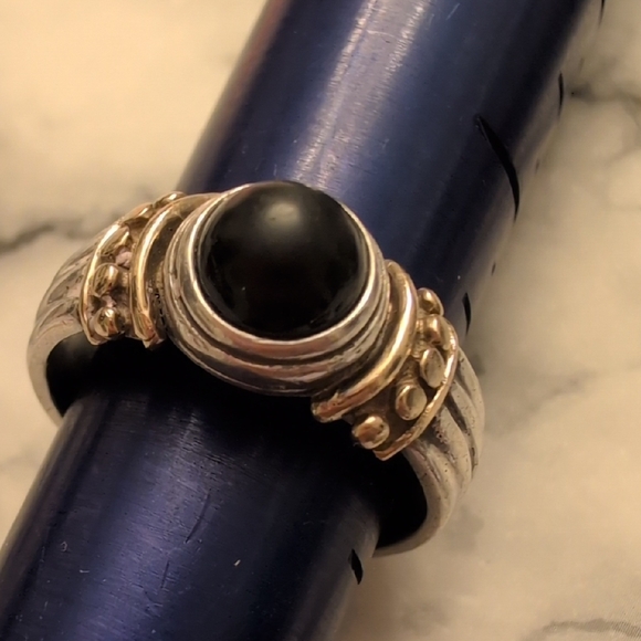 Jewelry - Sterling Silver and Gold Ring With Black onyx Center